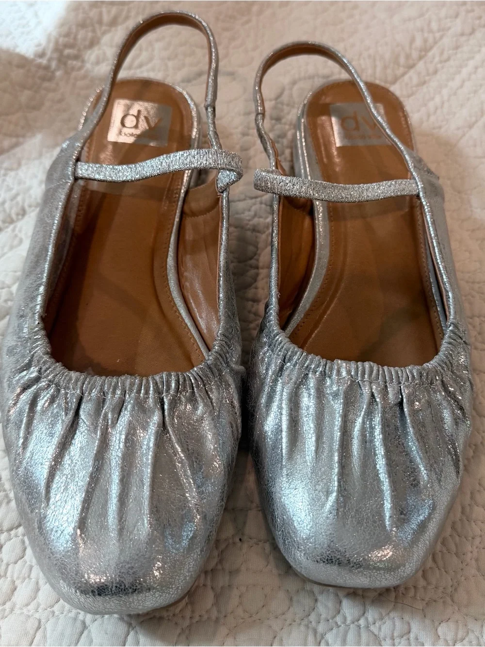 DV by Dolce Vita Silver Metallic Ruched Slingback Ballet Flats Size 11
